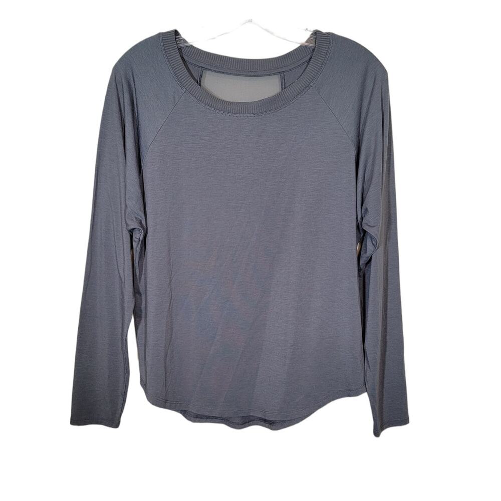 Athleta Topanga Mesh Upper Back Shirt with Curved Bottom Long Sleeve Gray Small
